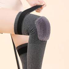 2 PCS Non-Slip Cashmere Wool Knee Pads Leg Warmer with Strap Adjustable for Men & Women